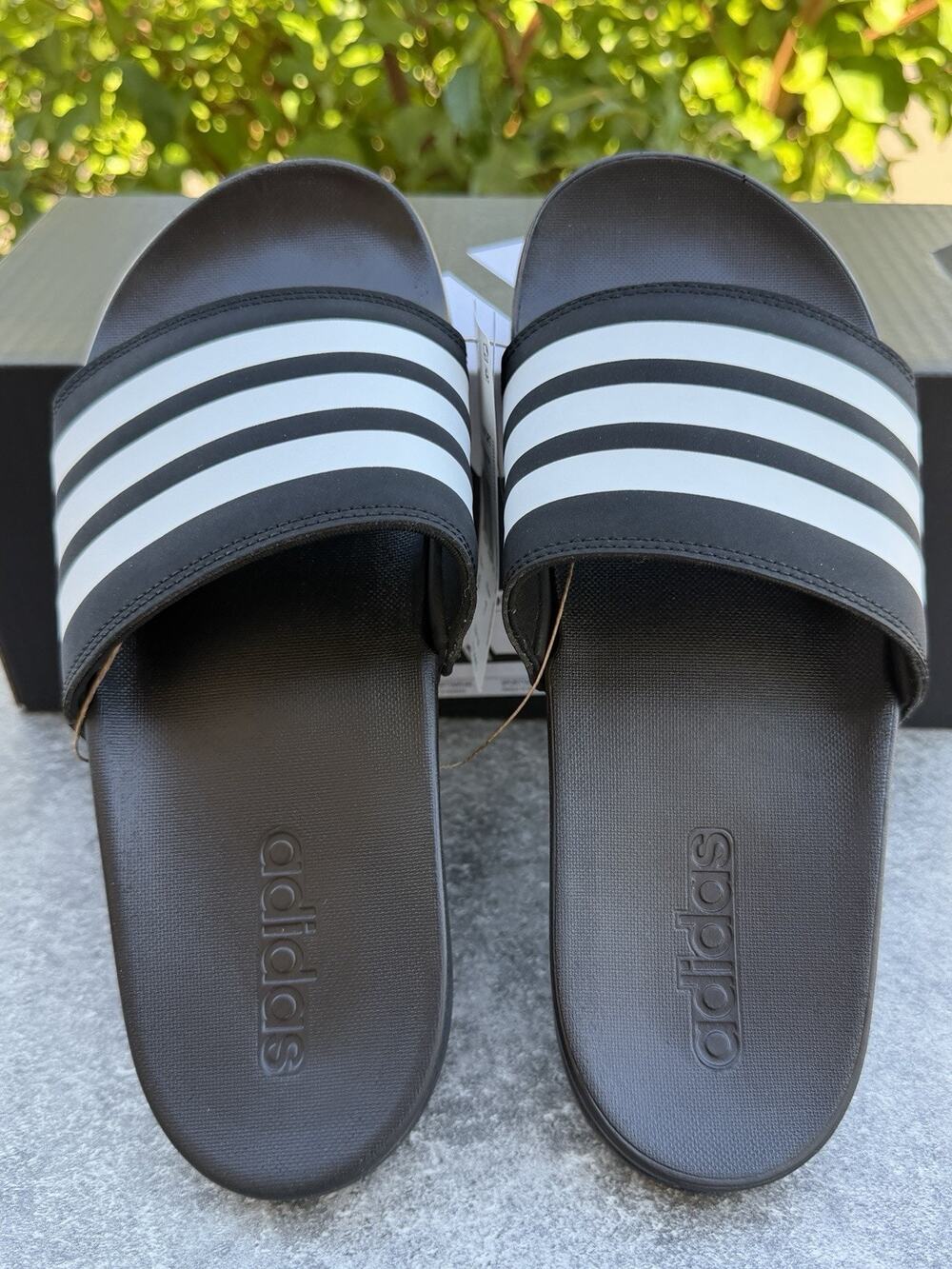 Adidas Adilette Comfort Slides Black White Unisex Men's Size 6 Women's Size 7